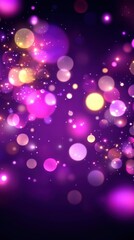 Abstract purple background with glowing bokeh lights and sparkling stars creating a magical and festive atmosphere perfect for celebration and dreamy mood