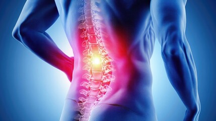 Mans Back Pain Anatomy 3D Illustration.