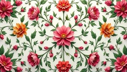 Fototapete Rund Intricate floral motif endlessly repeats, delicate and refined , flowers, plant, seamless botanical © mka