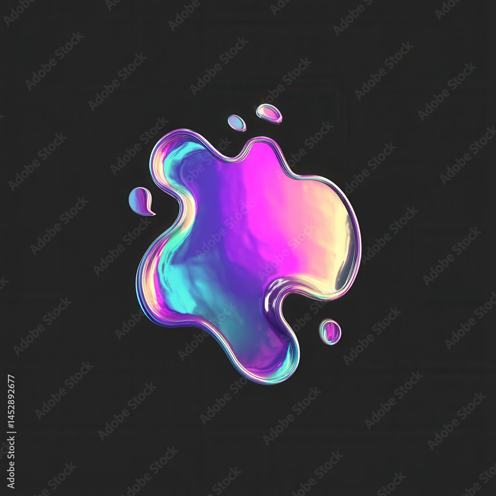 Poster abstract iridescent blob on dark background with fluid shape and vibrant colors for modern design an