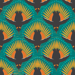 1920 Art Deco design inspired penguin in dive with sunburst at the backdrop, seamless pattern for wallpaper, surface design etc © Pritha_EasyArts
