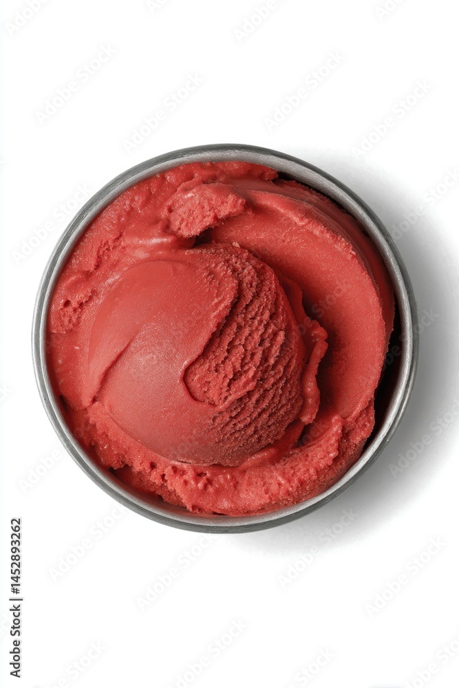 Aufkleber delicious raspberry sorbet in a metal container on a white background showcasing its smooth texture 