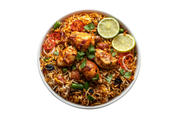 Handi chicken biryani isolated on transparent background