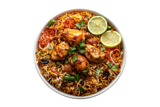 Handi chicken biryani isolated on transparent background