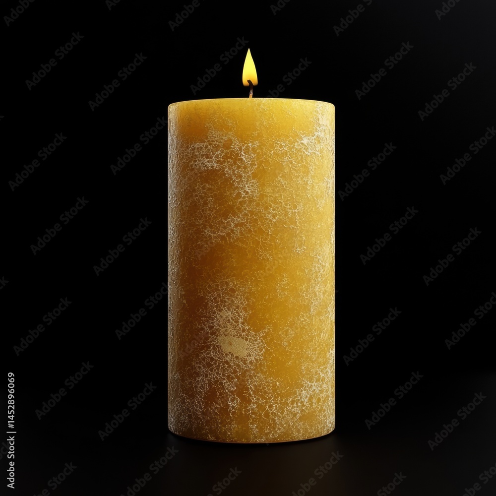 Poster lit beeswax candle casting a warm glow against a dark background creating a serene and inviting atmo