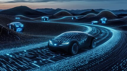 Self-driving cars on a futuristic highway