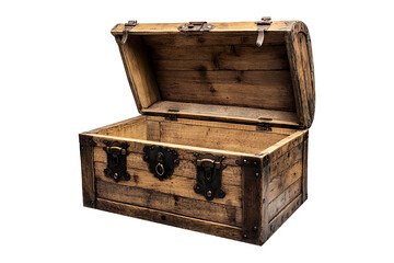 Open wooden chest isolated on transparent background