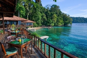 Fototapeta premium Tropical Restaurant Overlooking Turquoise Ocean