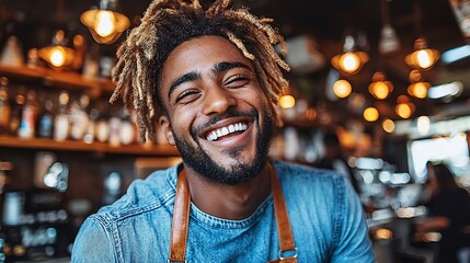 Obraz premium Happy young man smiling at the camera in a cafe