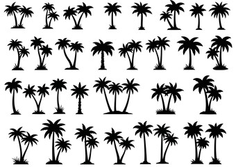 Palm tree vector silhouette collection tropical island vacation summer beach design elements isolated on white
