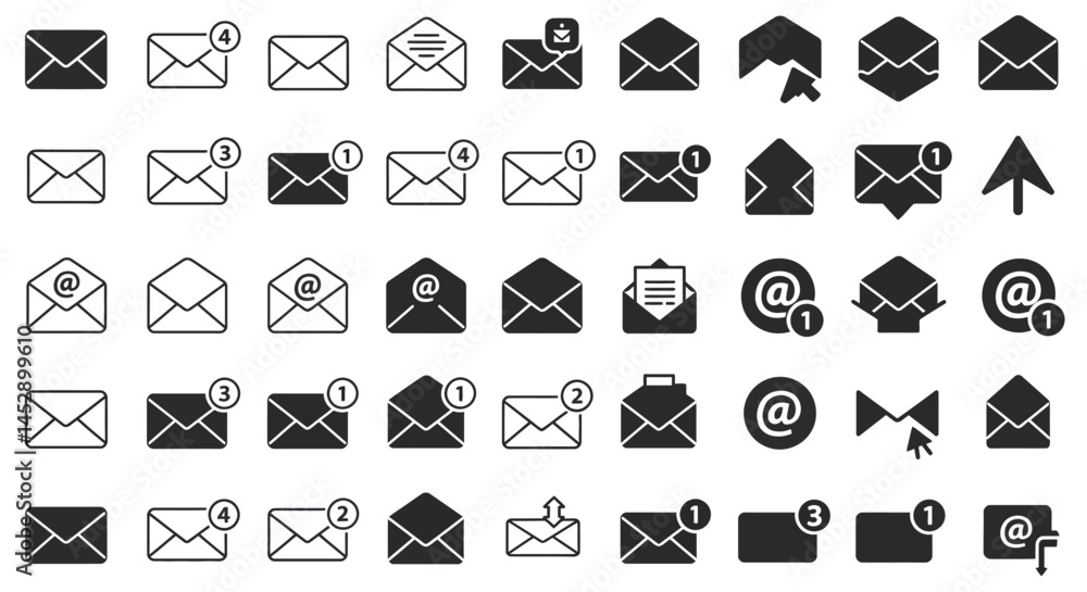 Poster email marketing vector icons set message notification inbox mail symbol envelope communication newsl