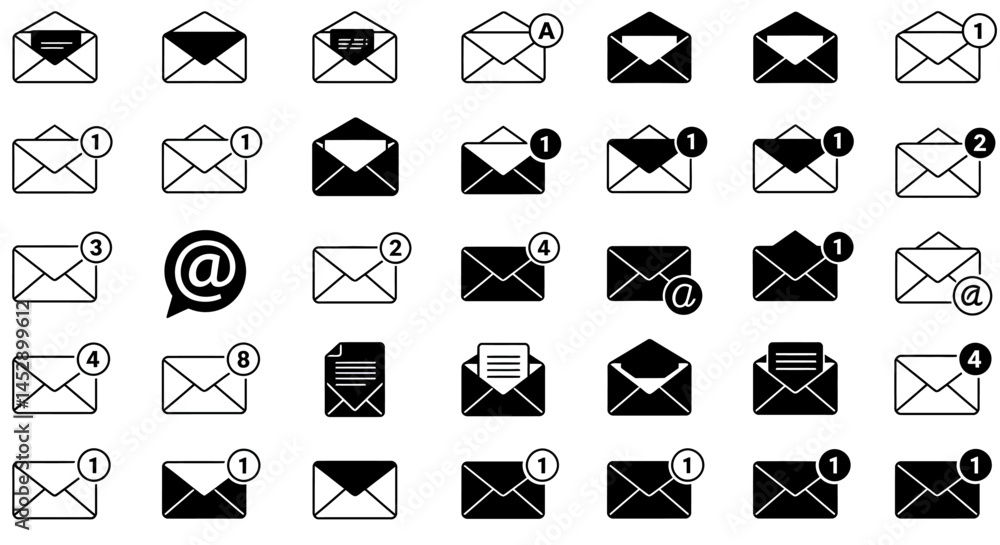 Poster email notification icons vector set unread message inbox alert new mail symbol communication design 