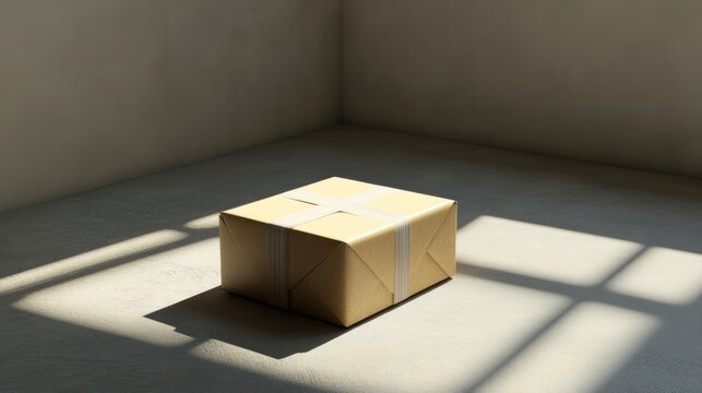 Wrapped package on floor in sunlight