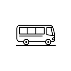 Simple linear icon of a bus in black, minimalist design for transportation