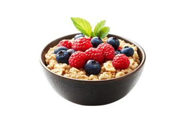 prepared oatmeal with berries isolated on transparent background