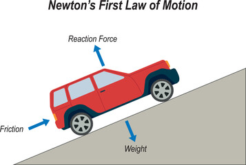 Newton's First Law of Motion. Physics education illustration
