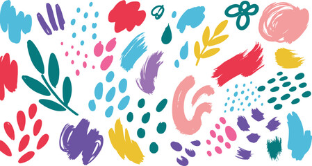 Naklejka premium Vintage colorful naive brush paint strokes. Kids hand drawn blobs, clouds, speech bubbles.