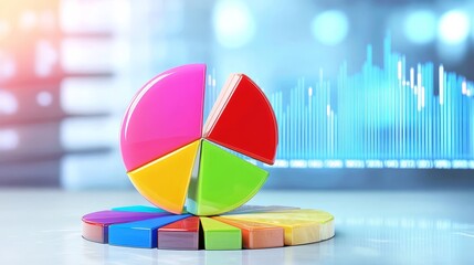 Fototapeta premium Financial Data Analysis: A Colorful Pie Chart Perspective - Investment growth, market trends, financial planning, data visualization
