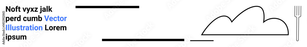 Poster abstract visual featuring linear elements, a minimalist cloud shape, and a fork graphic. ideal for f