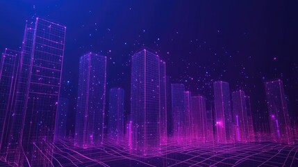 Neon Cityscape Digital Skyline at Night.