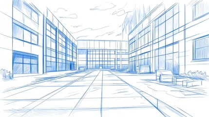 Obraz premium Modern architectural sketch of office or commercial building