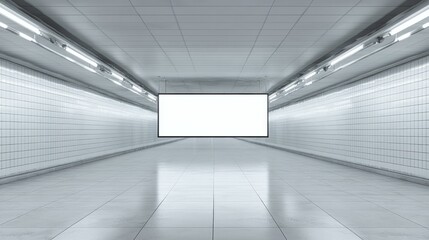 Blank Billboard in Modern Subway Tunnel.