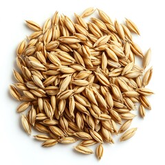 A pile of barley lies on clear white background