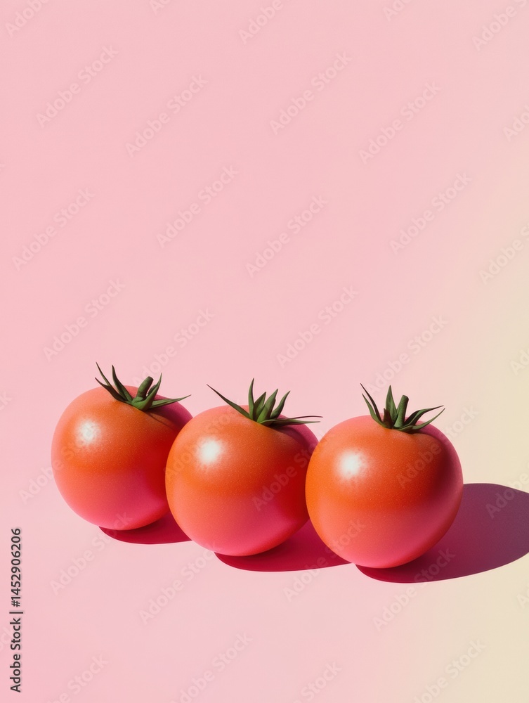 Aufkleber minimalistic burst of fresh tomatoes arranged on a soft pastel pink background in modern clean style