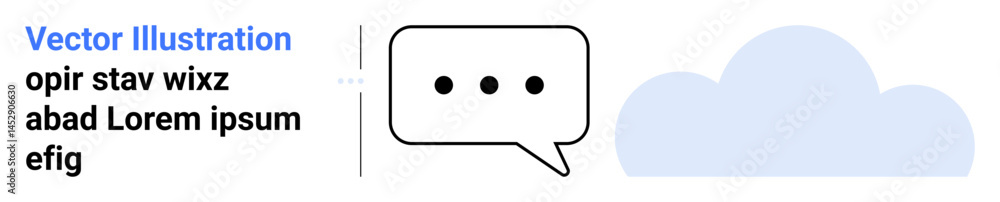 Poster speech bubble with three ellipsis dots next to a soft cloud shape, symbolizing online communication,