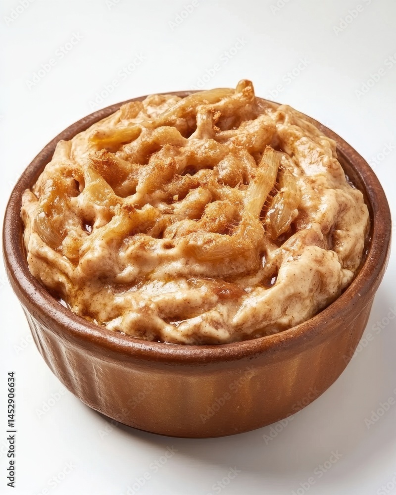 Poster delicious onion dip in a brown bowl on a white background creating a warm and inviting culinary expe