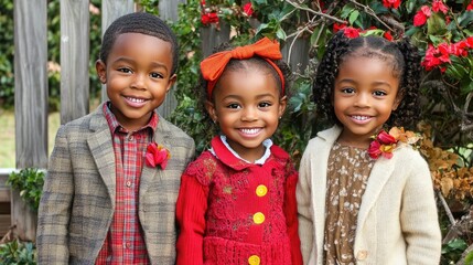 Happy African American Siblings Smiling Outdoors.