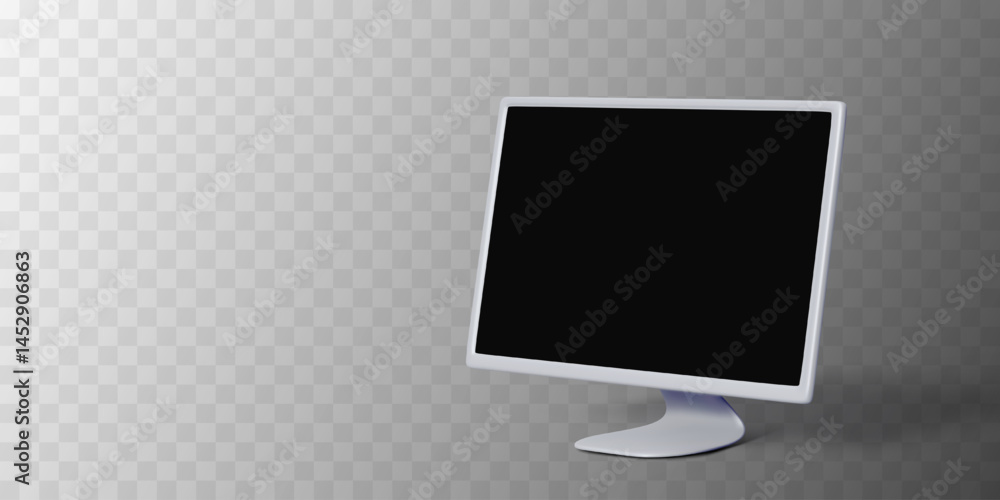 Poster modern computer monitor with blank black screen on transparent background, perfect for ui design moc