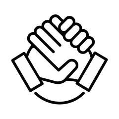 A clean and minimalist silhouette vector icon depicting a handshake, ideal for representing business agreements, partnerships, collaboration, and successful deals.