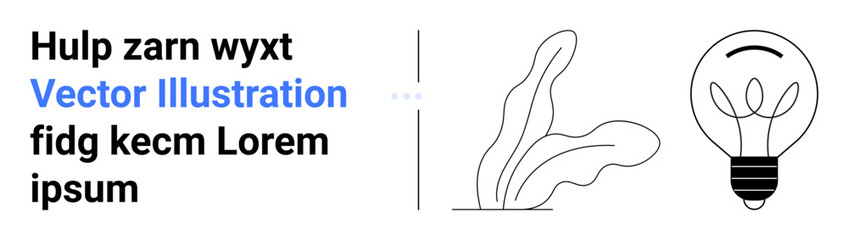 Lightbulb sketch with leaves and placeholder text in simple line art style. Ideal for education, creativity, innovation, eco-friendly concepts, brainstorming, minimalism, simple landing page