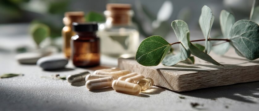 Natural supplements promoting health and well being with eucalyptus
