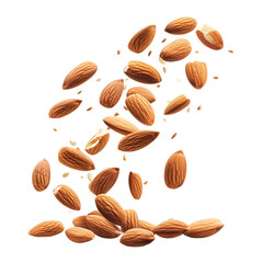 A healthy, brown heap of raw almonds and nuts, an isolated organic food on transparent background