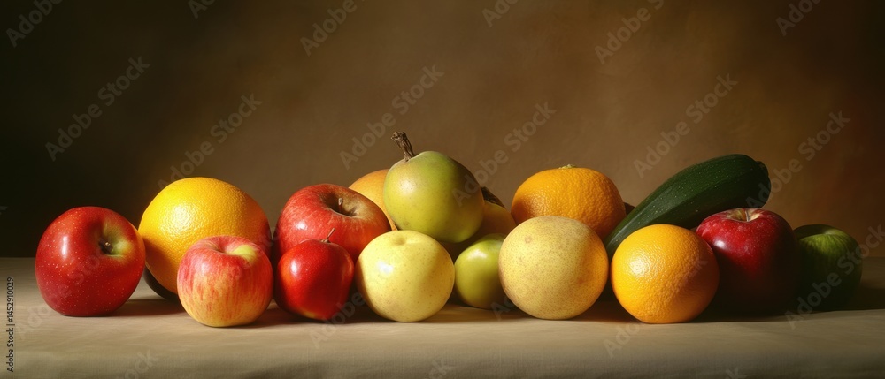 Aufkleber captivating still life of fresh fruits a vibrant assortment of apples oranges pears and zucchini arr