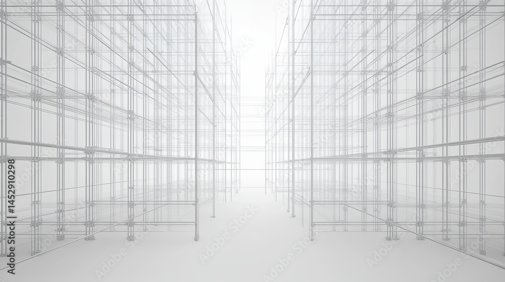 Poster abstract white architectural structure building design modern minimalist grid 3d art lines space
