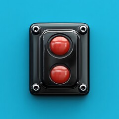 Black Rectangular Panel Featuring Two Red Round Control Buttons