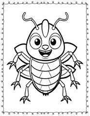Cute Monster Bugs Coloring Pages For Kids. High resolution (300 DPI), ready to print on standard 8.5x11 inch paper  With No Bleed, Black and White Vector illustration AI, EPS, PNG, JPEG.
