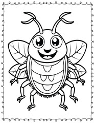 Cute Monster Bugs Coloring Pages For Kids. High resolution (300 DPI), ready to print on standard 8.5x11 inch paper  With No Bleed, Black and White Vector illustration AI, EPS, PNG, JPEG.
