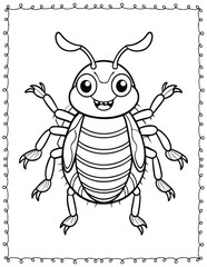 Cute Monster Bugs Coloring Pages For Kids. High resolution (300 DPI), ready to print on standard 8.5x11 inch paper  With No Bleed, Black and White Vector illustration AI, EPS, PNG, JPEG.
