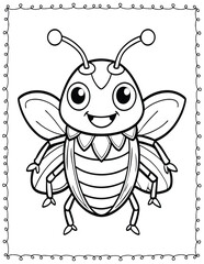 Cute Monster Bugs Coloring Pages For Kids. High resolution (300 DPI), ready to print on standard 8.5x11 inch paper  With No Bleed, Black and White Vector illustration AI, EPS, PNG, JPEG.
