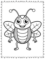 Cute Monster Bugs Coloring Pages For Kids. High resolution (300 DPI), ready to print on standard 8.5x11 inch paper  With No Bleed, Black and White Vector illustration AI, EPS, PNG, JPEG.
