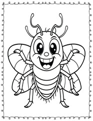 Cute Monster Bugs Coloring Pages For Kids. High resolution (300 DPI), ready to print on standard 8.5x11 inch paper  With No Bleed, Black and White Vector illustration AI, EPS, PNG, JPEG.

