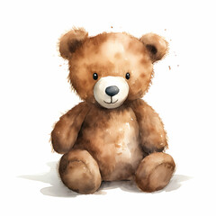 Obraz premium Watercolor teddy bear illustration with gentle brown tones against a bright background