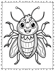 Cute Monster Bugs Coloring Pages For Kids. High resolution (300 DPI), ready to print on standard 8.5x11 inch paper  With No Bleed, Black and White Vector illustration AI, EPS, PNG, JPEG.
