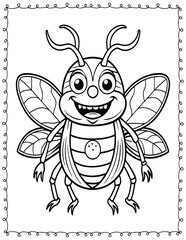 Cute Monster Bugs Coloring Pages For Kids. High resolution (300 DPI), ready to print on standard 8.5x11 inch paper  With No Bleed, Black and White Vector illustration AI, EPS, PNG, JPEG.

