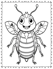 Cute Monster Bugs Coloring Pages For Kids. High resolution (300 DPI), ready to print on standard 8.5x11 inch paper  With No Bleed, Black and White Vector illustration AI, EPS, PNG, JPEG.
