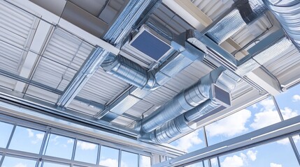 Fototapeta premium Modern Building HVAC System with Skylight View.